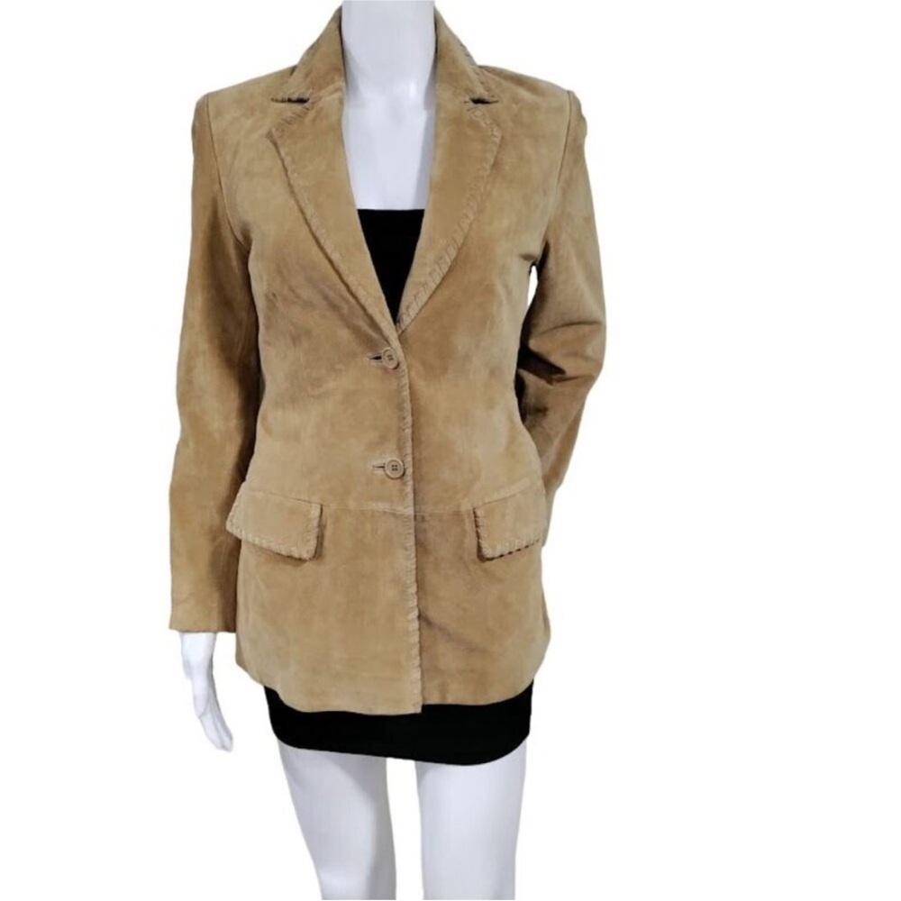 Vintage Lord & Taylor 100% Leather Suede 2-Button Blazer Jacket Beige 8/8P